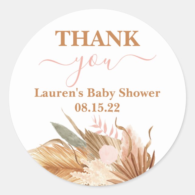 Boho Baby Shower Girl Classic Round Sticker (Front)