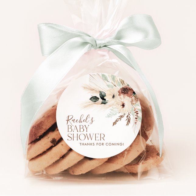 Boho Baby Shower Invitation Floral Greenery Rustic Classic Round Sticker (Creator Uploaded)