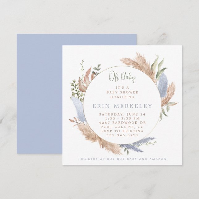 Boho Baby Shower Invitation for Baby Boy (Front/Back)