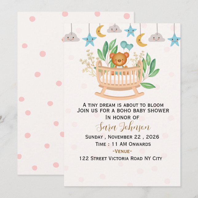 Boho Baby Shower Invitation Template (Front/Back)