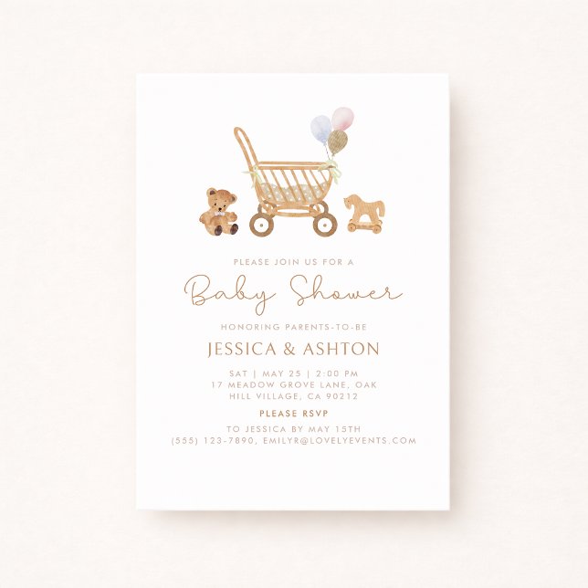 Boho Baby Shower Invitation with Bear & Stroller (Creator Uploaded)