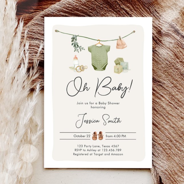 Boho Baby Shower Oh Baby Boy Clothes Rustic Invitation (Creator Uploaded)