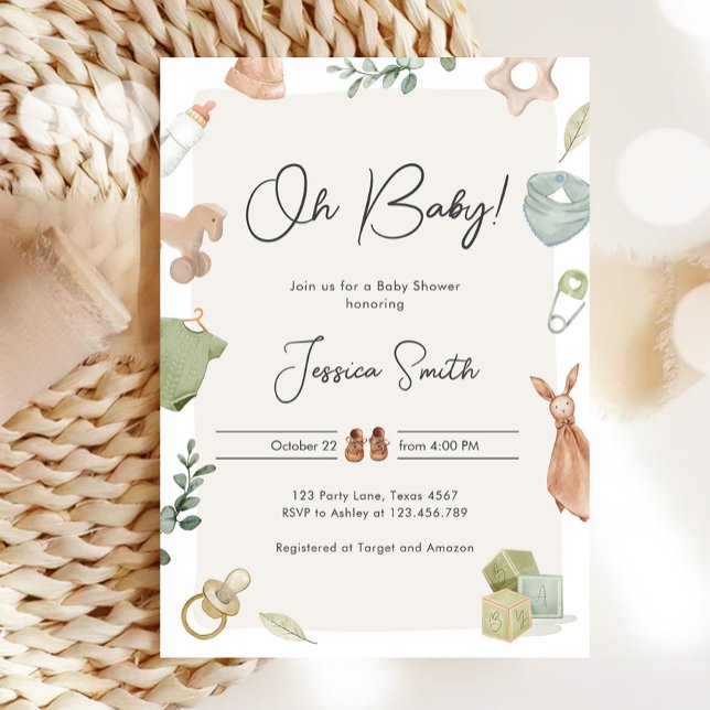 Boho Baby Shower Oh Baby Boy Clothes Rustic Invitation (Creator Uploaded)