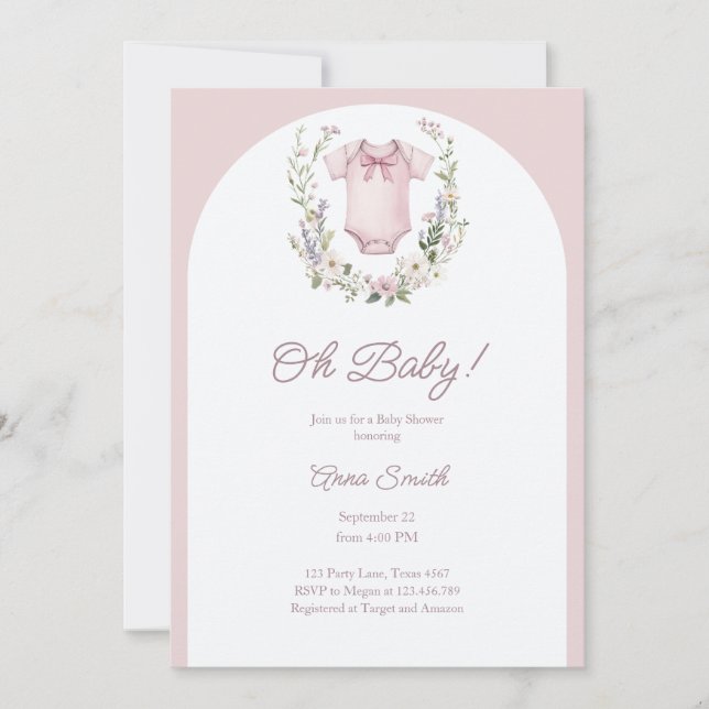 Boho Baby Shower Oh Baby Girl Garland Rustic Invitation (Front)