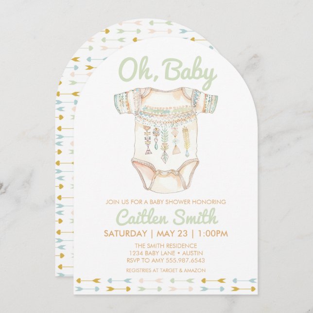 Boho Baby Shower Oh Baby Invitation (Front/Back)