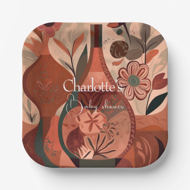  boho baby shower   paper plate (Front)