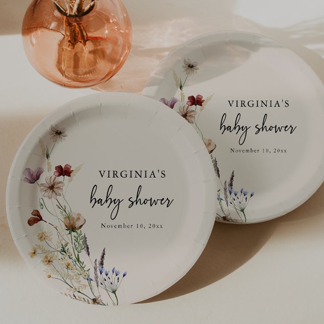 Boho Baby Shower Paper Plate (Boho Floral Baby Shower Paper Plate by Painted Paperie)