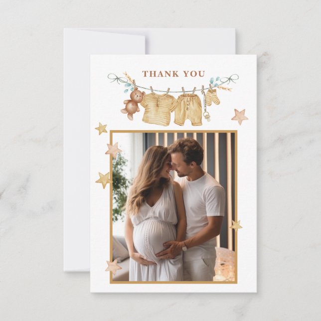 Boho Baby Shower Photo Thank You Card (Front)