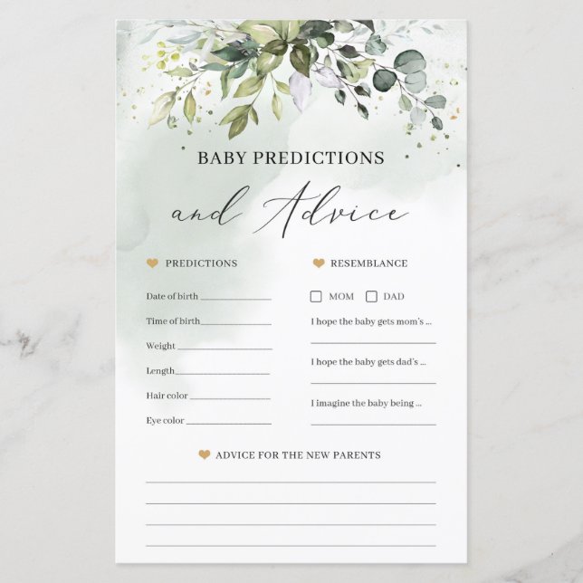 Boho baby shower predictions and advice game (Front)
