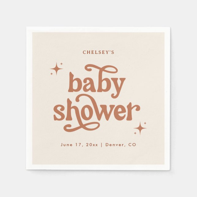 Boho Baby Shower, Retro Terracotta Baby Shower Napkin (Front)