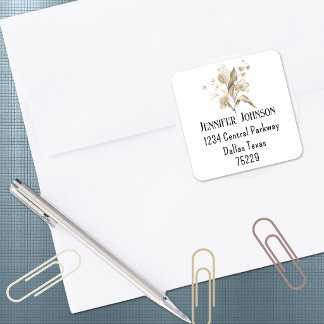 Boho Baby Shower Sepia Florals Return Address Square Sticker