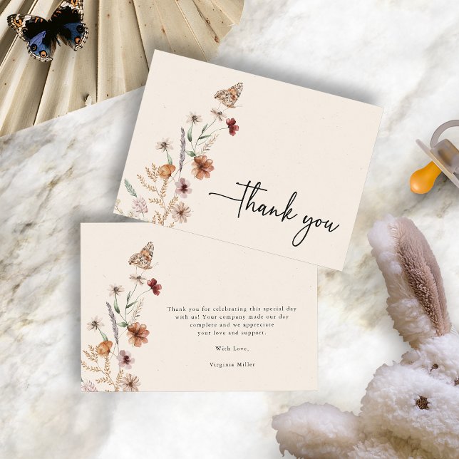 Boho Baby Shower Thank You Card (Boho Baby Shower Thank You Card with Butterfly by Painted Paperie
)