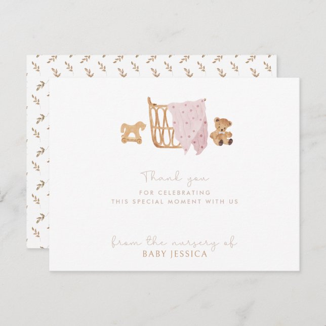 Boho Baby Shower thank you card  – baby crib (Front/Back)