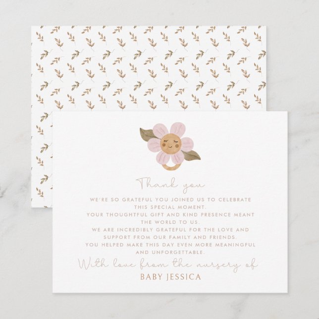Boho Baby Shower thank you card  – cute Floral  (Front/Back)