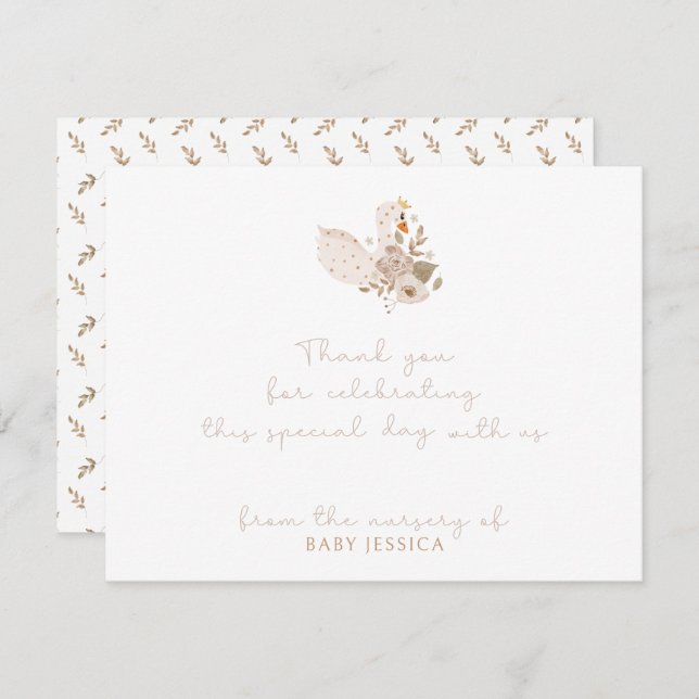 Boho Baby Shower thank you card  – Swan & Floral  (Front/Back)