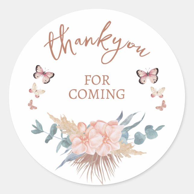 Boho Baby Shower Thank You Classic Round Sticker (Front)