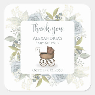 Boho Baby Shower Thank You Floral Vintage Rose Square Sticker