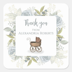 Boho Baby Shower Thank You Floral Vintage Rose Square Sticker