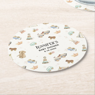 Boho Baby Shower, Vintage Toys, Lt. Cream Round Paper Coaster