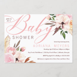 Boho Baby Shower, Watercolor Floral Invitation