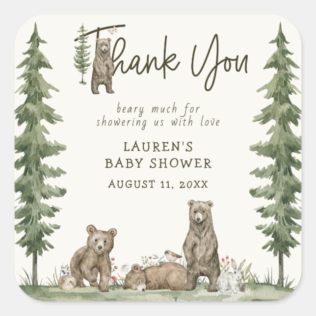 Boho Baby Shower We Can Bearly Wait Thank You Square Sticker (Front)