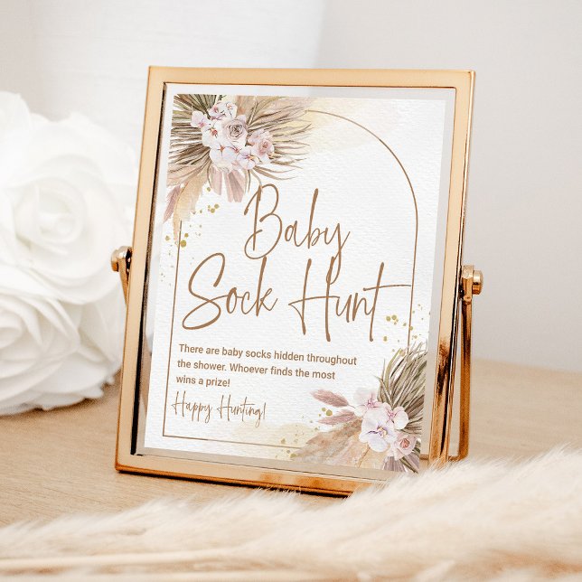 Boho Baby Sock Hunt Game Pampas Grass Baby Shower Poster (Creator Uploaded)