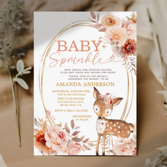 Boho Baby Sprinkle Little Deer Floral Baby Shower Invitation (Creator Uploaded)