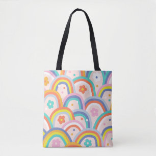 Boho baby summer whimsical rainbow seamless patter tote bag