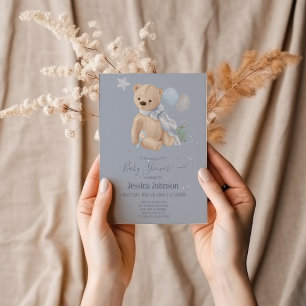 Boho baby teddy bear Baby Shower Invitation