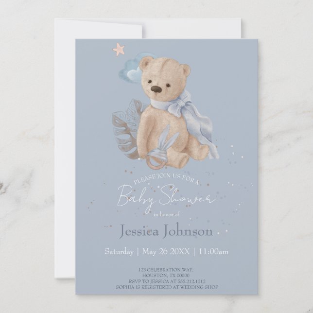Boho baby teddy bear Invitation (Front)