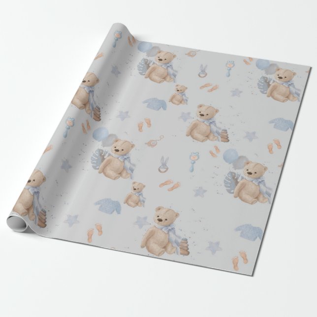Boho baby teddy bear Wrapping Paper (Unrolled)