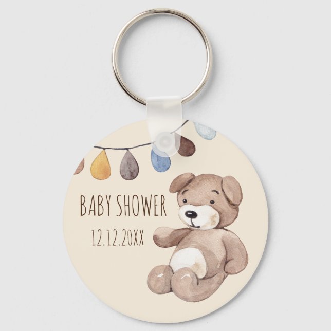 Boho Baby Watercolor Bear Beige keychain (Front)