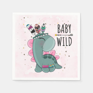 Boho Baby Wild Dinosaur Girl Baby Shower Napkin