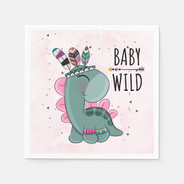 Boho Baby Wild Dinosaur Girl Baby Shower Napkin (Front)