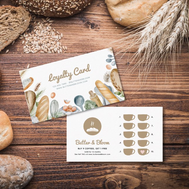 Boho Bakery Coffee Loyalty Reward Punch Card (Free Coffee Boho Bakery Loyalty Card)