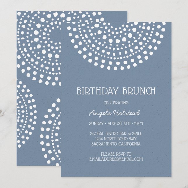 Boho Bali Birthday Brunch on Denim Blue 2 Invitation (Front/Back)