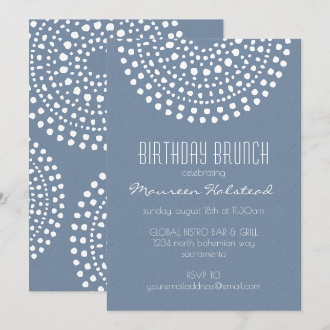 Boho Bali Birthday Brunch on Denim Blue Invitation (Front/Back)