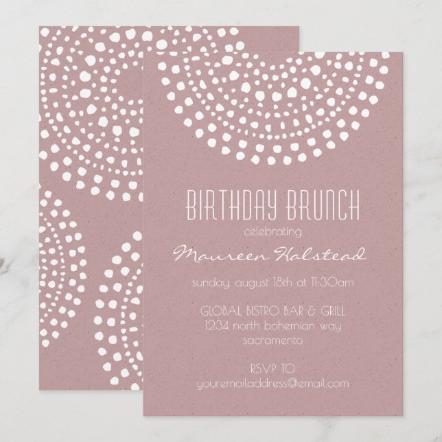 Boho Bali Birthday Brunch on Rose Invitation (Front/Back)