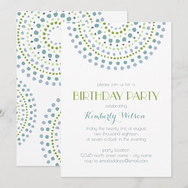 Boho Bali Green Jewels Birthday Invitation (Front/Back)