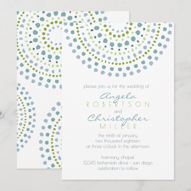 Boho Bali Green Jewels Wedding Invitation (Front/Back)