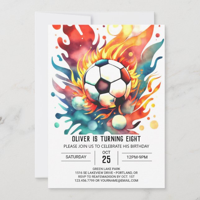 Boho Ball Editable Soccer Birthday Invitation (Front)