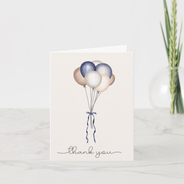 Boho Balloons, Dried Pampas - Blue, Brown, Neutral Thank You Card (Front)