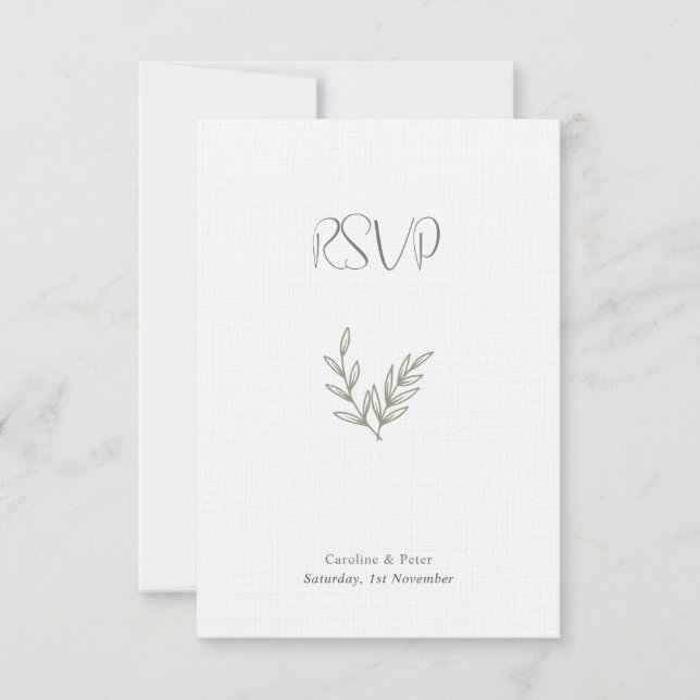 Boho Bamboo Botanical Leaf Soft Elegant Greenery RSVP Card (Front)