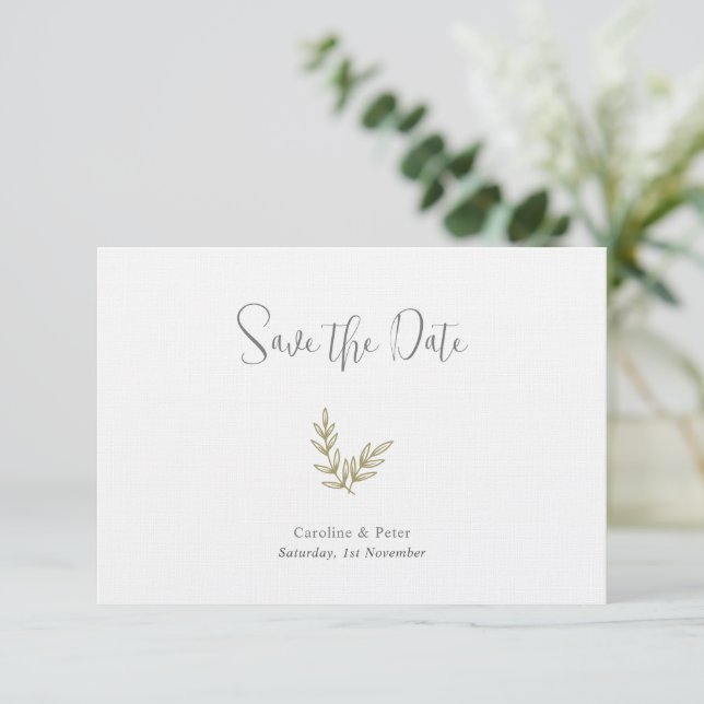 Boho Bamboo Botanical Leaf Soft Elegant Greenery Save The Date (Standing Front)