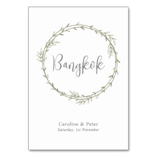 Boho Bamboo Botanical Leaf Soft Elegant Greenery Table Number