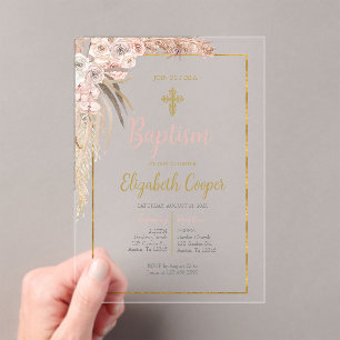 boho baptism  acrylic invitations