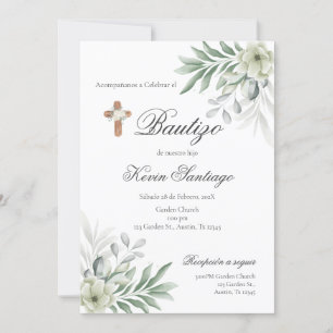 Boho Baptism Español Invitación floral Invitation