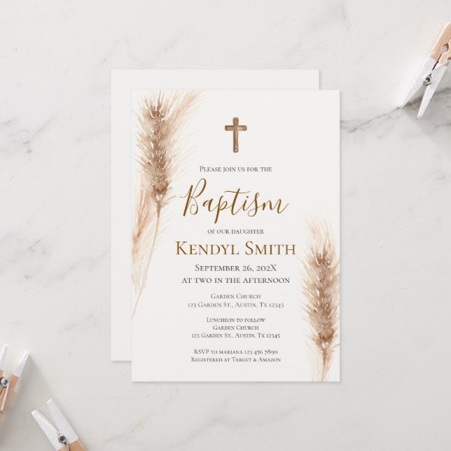 Boho Baptism  Invitation (Front/Back In Situ)