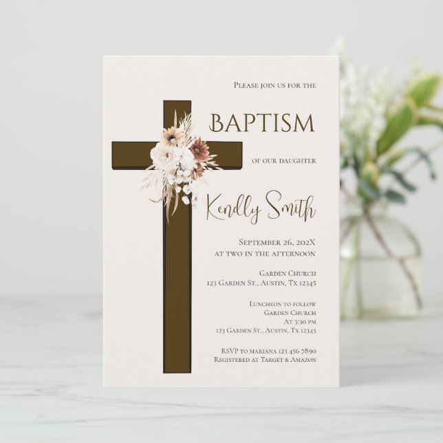 Boho Baptism  Invitation (Standing Front)
