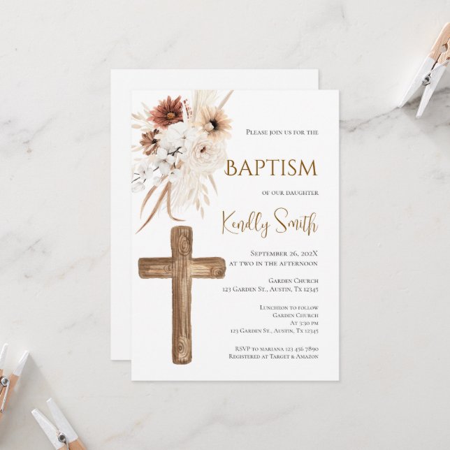 Boho Baptism  Invitation (Front/Back In Situ)